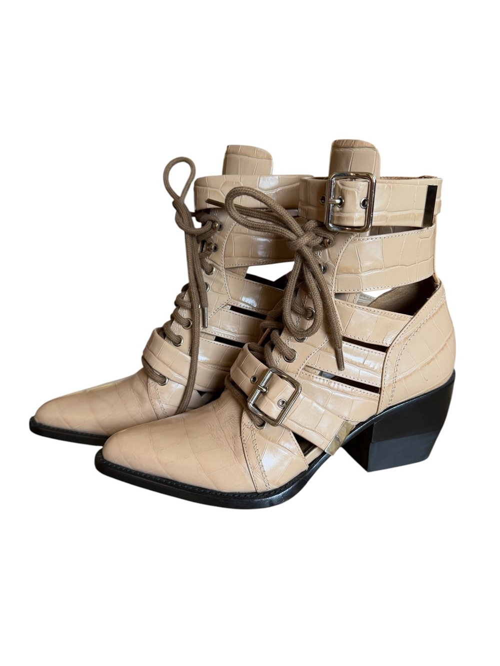 Chloe Rylee Croc-Embossed Motorcycle/Combat Boot EU 38 - Picture 2 of 9